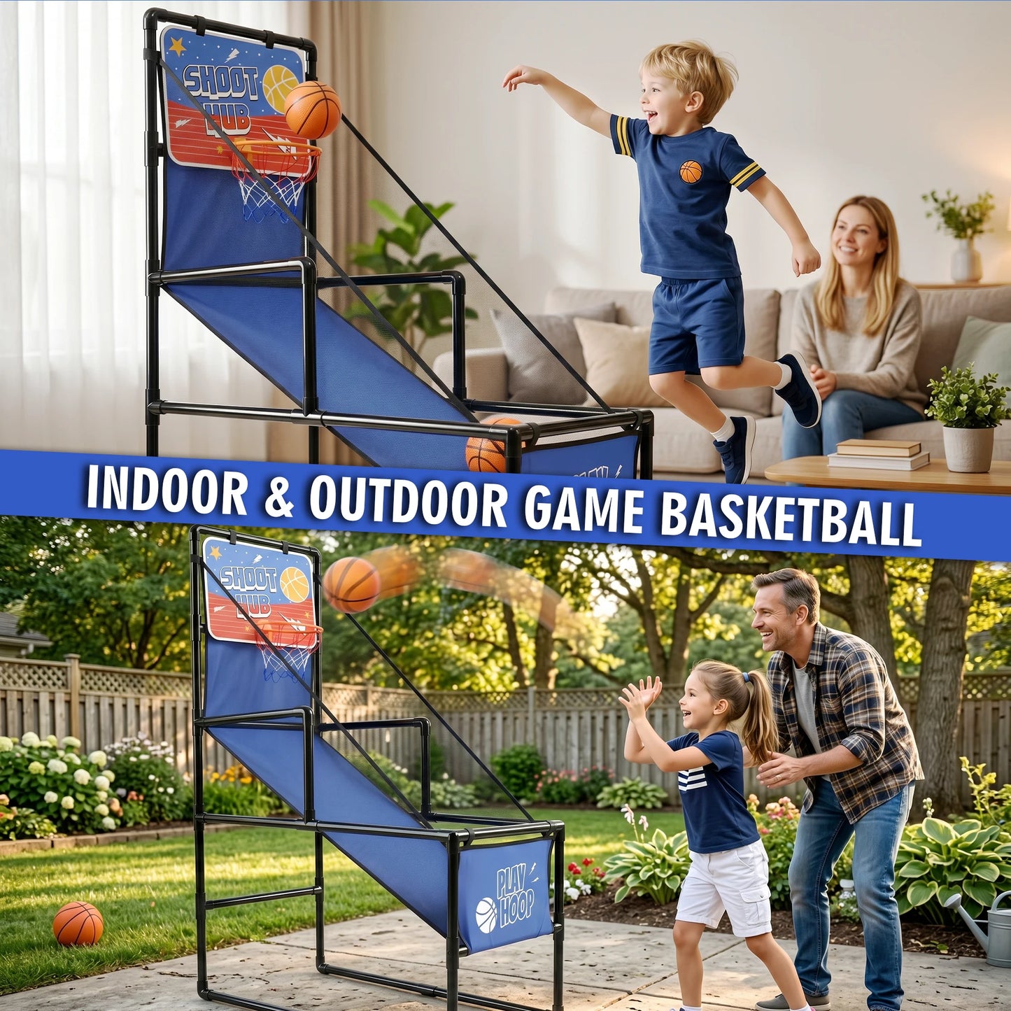 Kids Indoor Basketball Arcade Game With Foldable Hoop And Pump