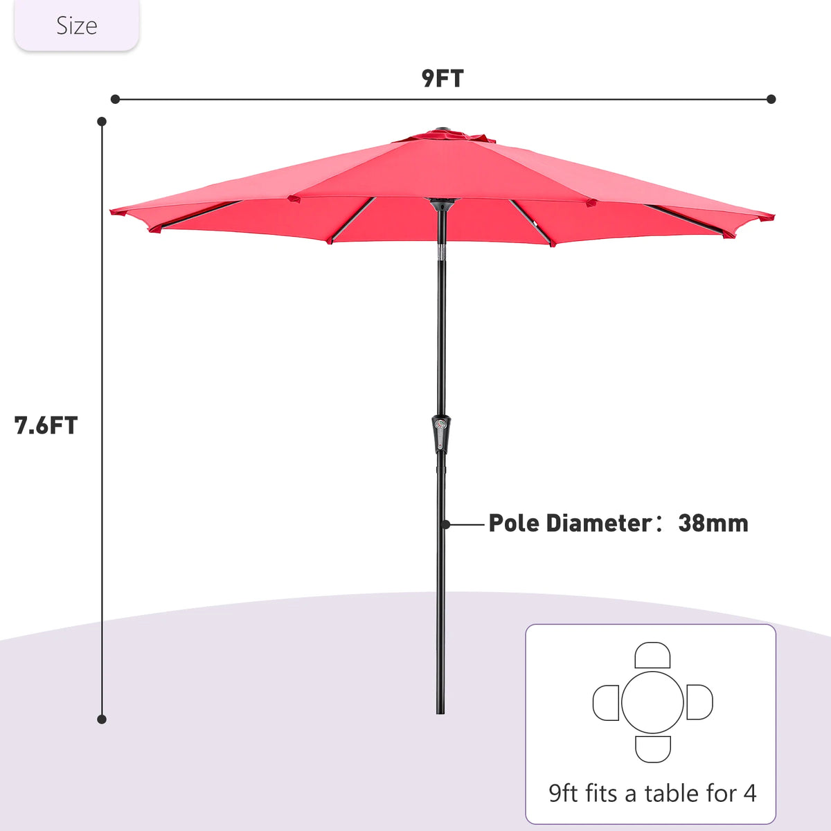 JHK Waterproof Patio Umbrella With Manual Tilt And Crank Lift
