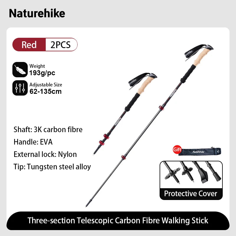 Naturehike Ultralight Carbon Fiber Trekking Poles Telescopic Folding
