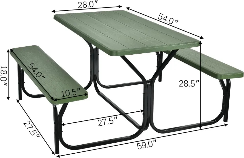 Portable Picnic Table Bench Set For Four Heavy Duty Frame
