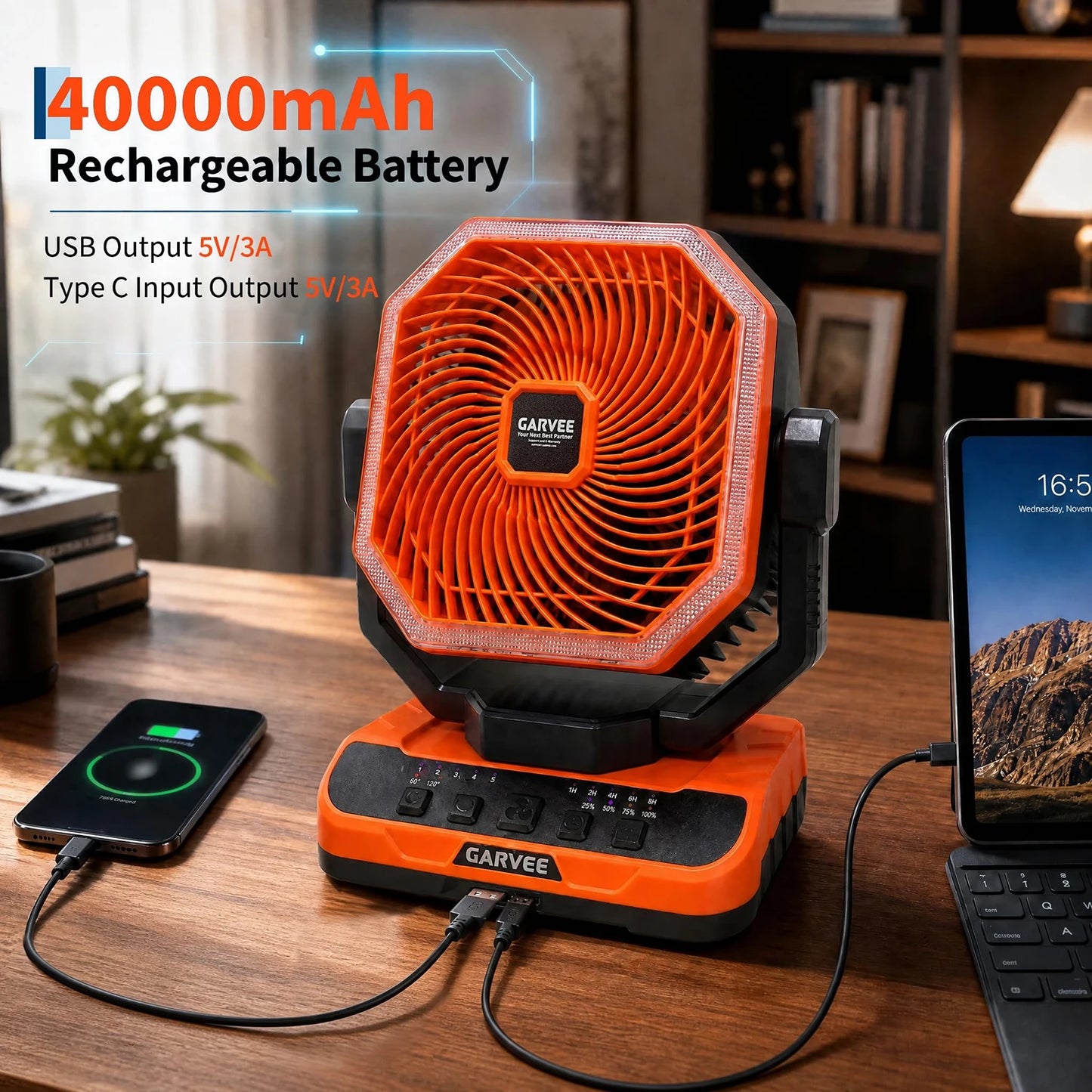 HiMISS Portable Camping Fan 40000mAh With Remote Timer And LED Light