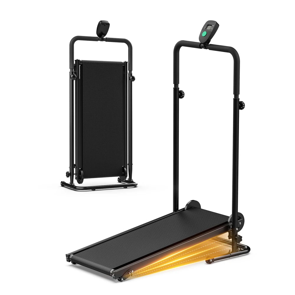 AKLUER Non Motorized Treadmill with Dual Flywheel and LCD Monitor