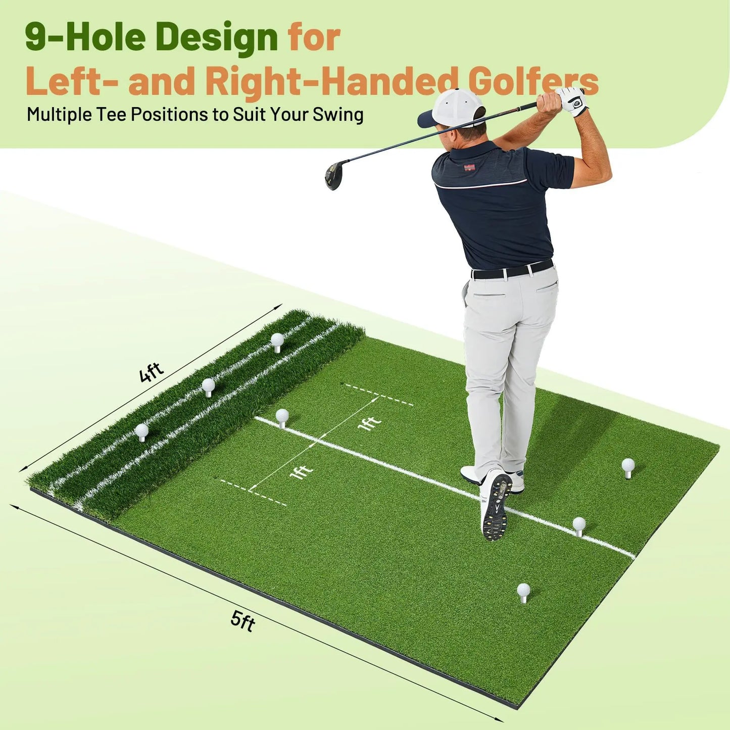 HiMISS Dual Turf Golf Practice Mat With Alignment Lines Backyard