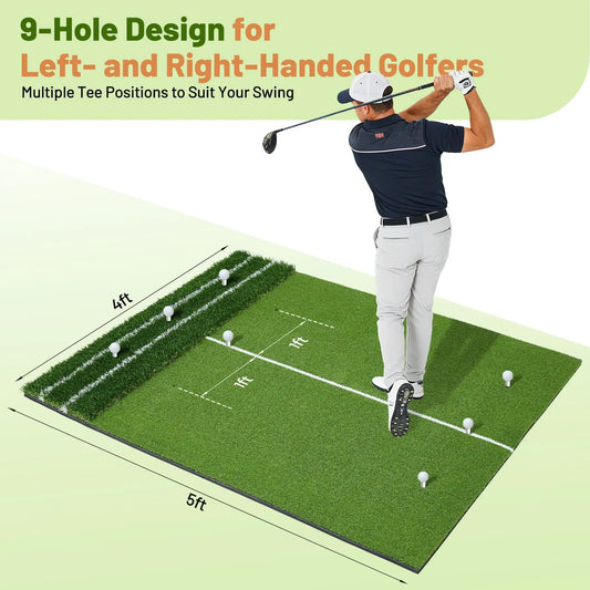 HiMISS Dual Turf Golf Practice Mat With Alignment Lines Backyard