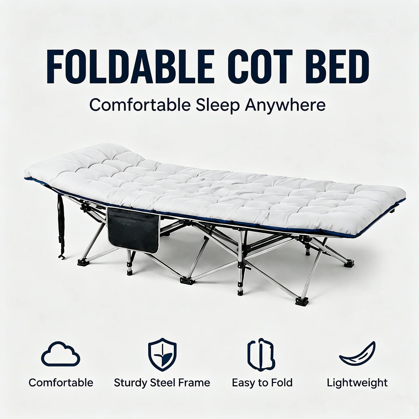 Portable Foldable Camping Cot with Thick Padded Mattress Comfortable Sleeping Bed with Sturdy Frame Compact Folding Guest Bed for Adults Easy Storage and Carrying for Outdoor Camping Travel Office Nap Patio Bedroom and Home U