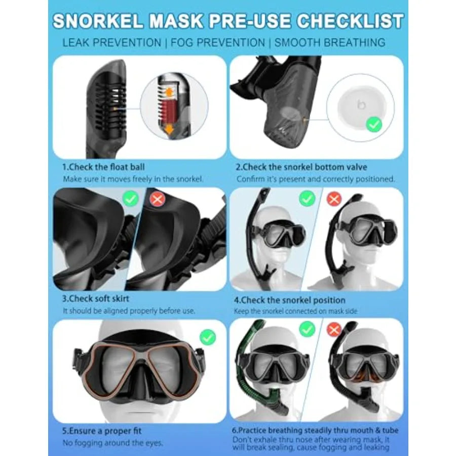 Dry Snorkel Set Panoramic Wide View Anti Fog Scuba Mask