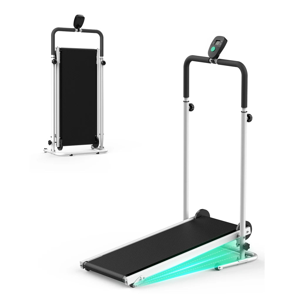 AKLUER Non Motorized Treadmill with Dual Flywheel and LCD Monitor